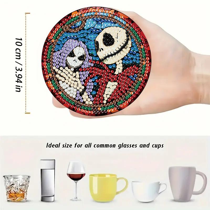 8pcsets Diamond Painting Coasters Kits with Holder Skull Series Diamond Coasters Art Kits for Adults Home Decor