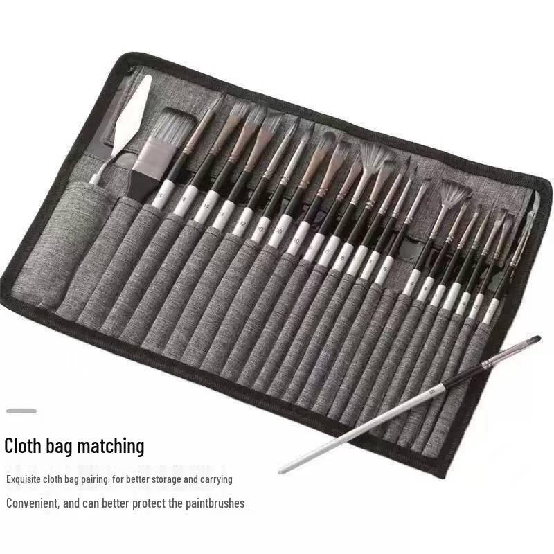 24-Piece Canvas Brush Set – Nylon Brushes for Oil, Gouache, and Watercolor Painting