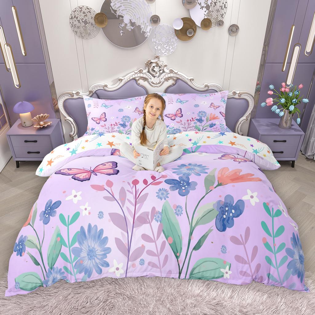 Homewish Chic Butterfly Duvet Cover Set For Girls Spring Garden Flower Quilt Cover Set Wild Animal Floral Bedding Set