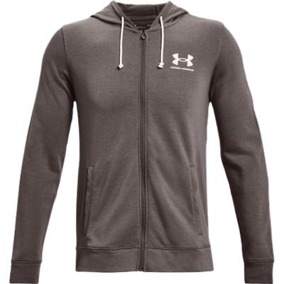 Buchstabendruck Locker Geschnitten Reißverschluss Langarm Kapuzenpullover Herren Hoodies Braun 1370409-176