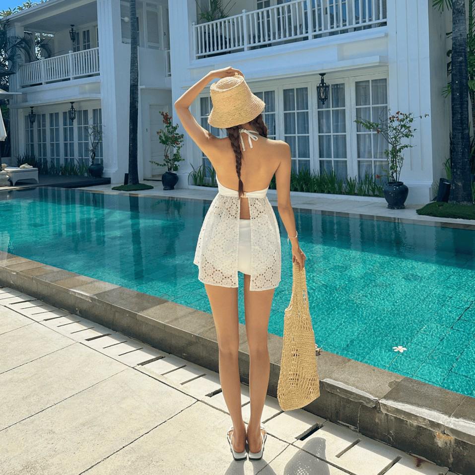 Korean Romantic Skirt-Style Two-Piece Swimsuit with Hollow Out Sling for Hot Springs