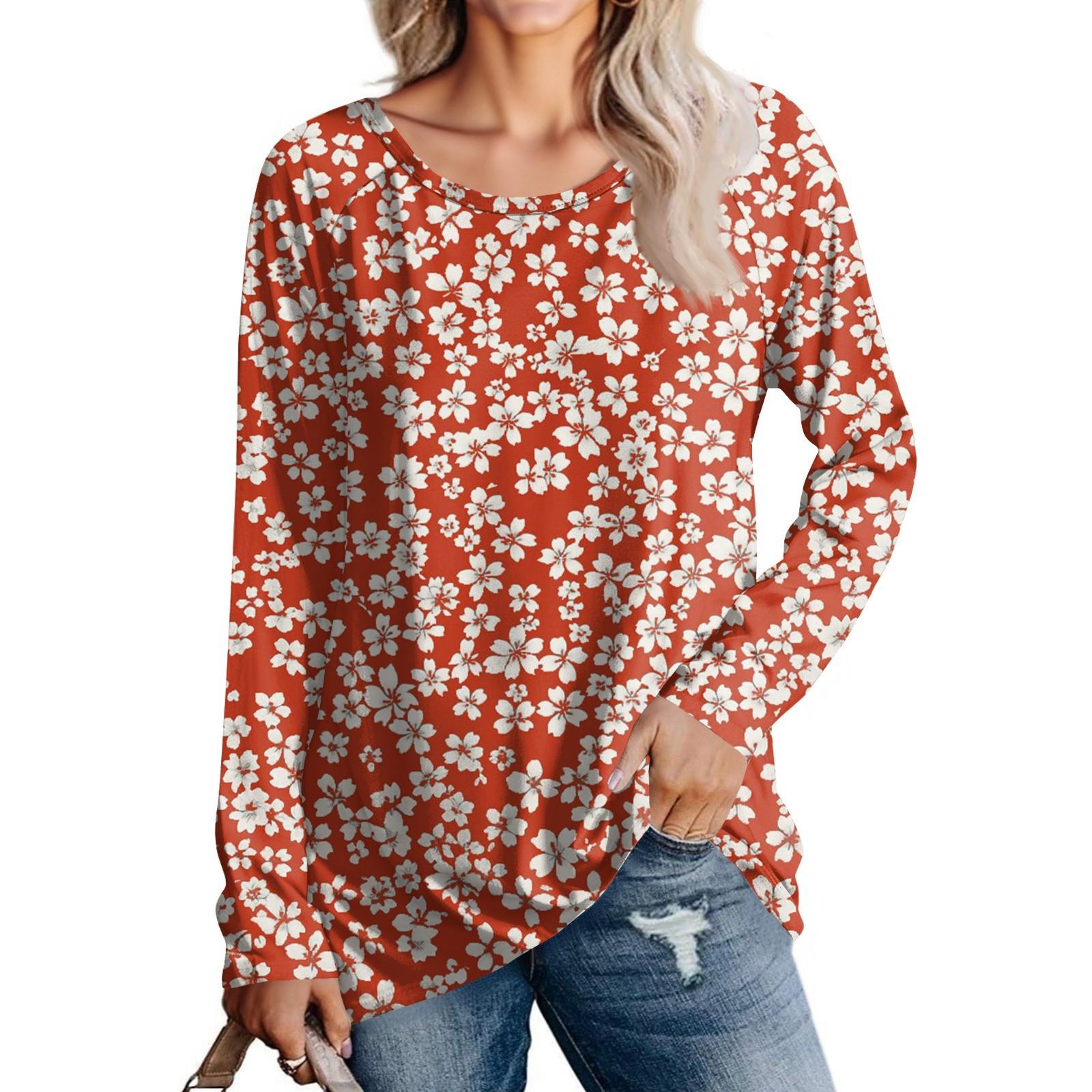 

Женская мода повседневная блузка с длинным рукавом и круглым вырезом с принтом M