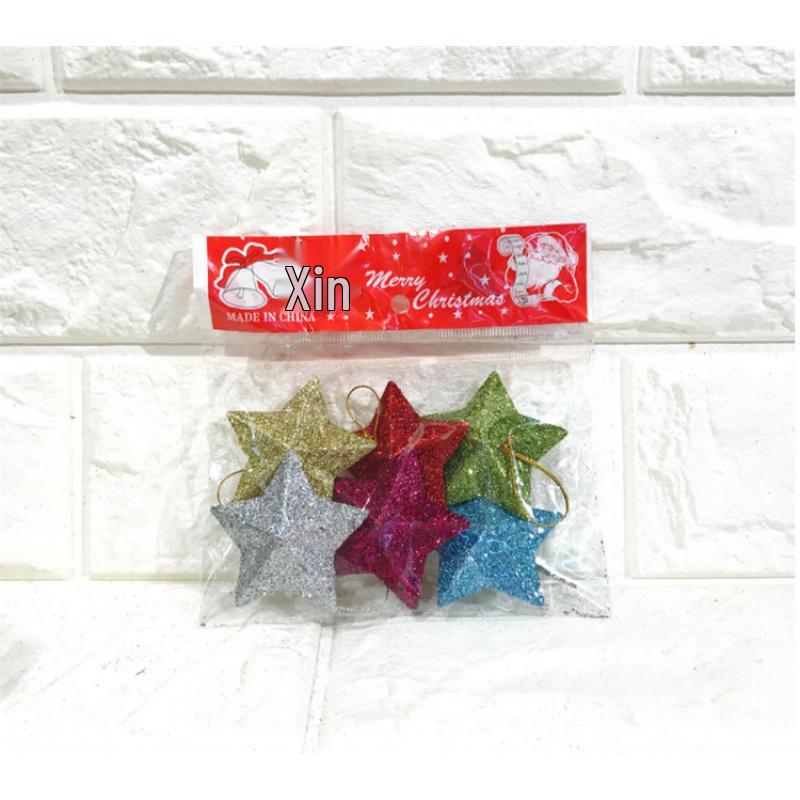 Altın Yıldız Noel Ağacı Süsleri: Simli Büyük ve Küçük Pentagramlar