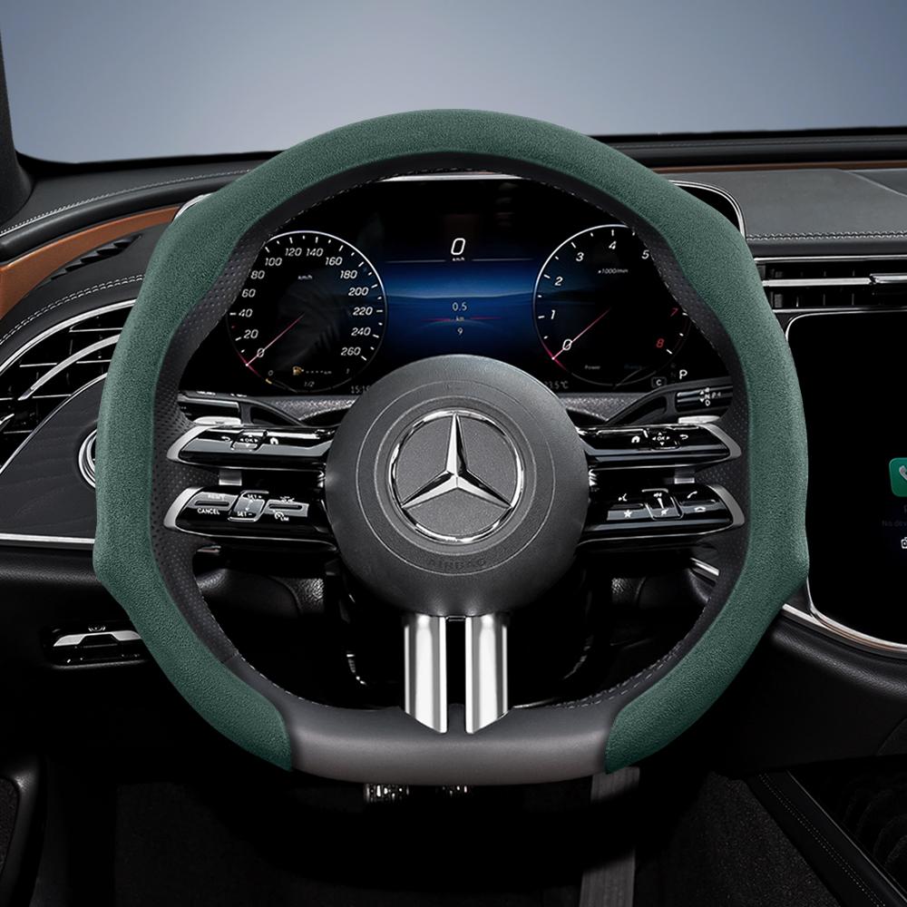 Suitable for Mercedes-Benz Premium Suede Snap-On Steering Wheel Covers, Non-Slip and Durable, Available In Round and D-Shaped Designs