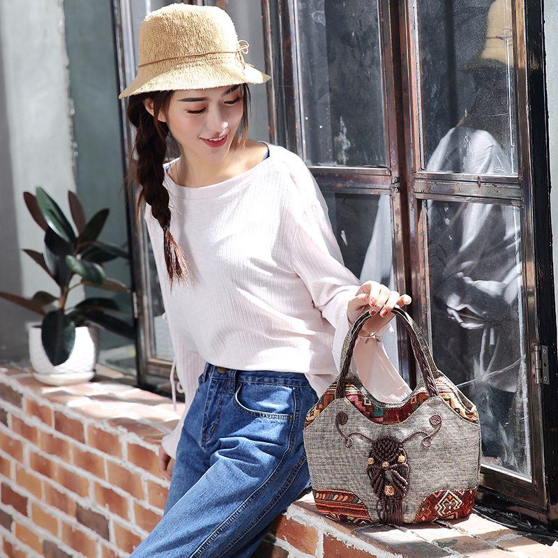 New Arrival Ethnic Style Handmade Woven Fabric Women Top Handle Bag Lightweight Mini Retro Simple Casual Ladies Handbag