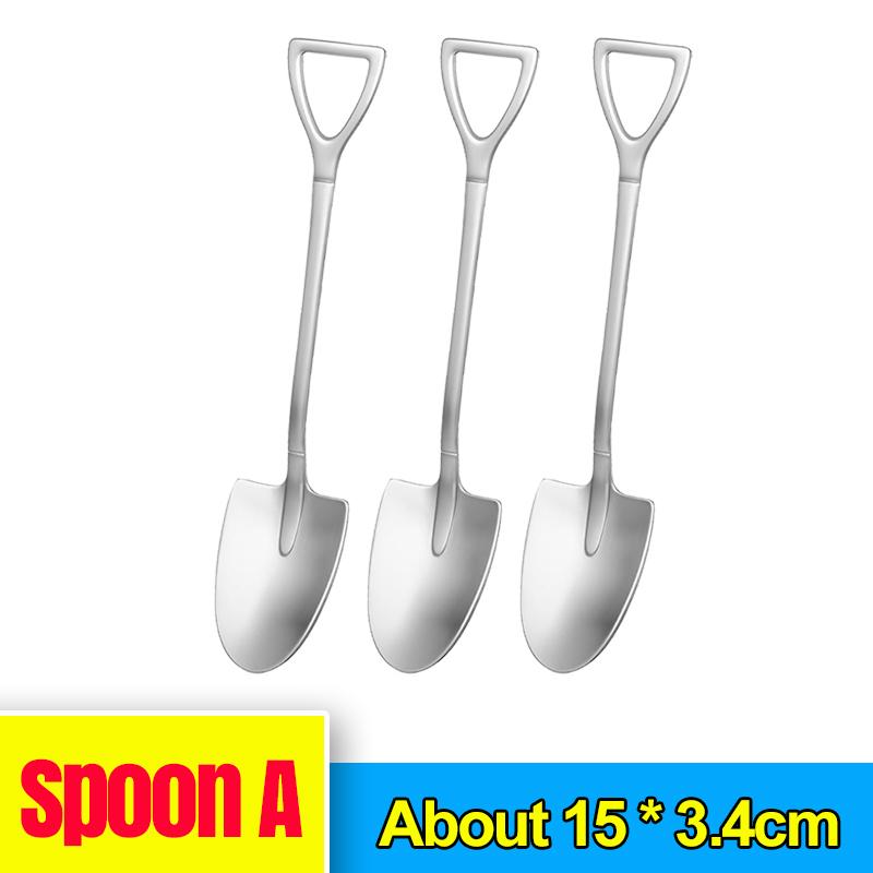 10/1PCS Stainless Steel Forks And Spoon Creative Shovel Shaped Spoons Dessert Fork Ice Cream Scoops Home Tableware Cutlery Set