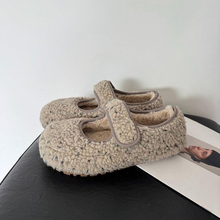2025 winter Velcro French velvet warm bread shoes women's one-pedal fluffy single shoes women's Boken cotton shoes
