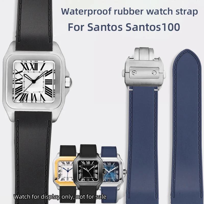 Für Cartier Santos 100 Wasserdichtes Silikonarmband Santos Gummiarmband Herren Große Größe 23 25mm Uhrenarmband Uhrenband Armband Blau