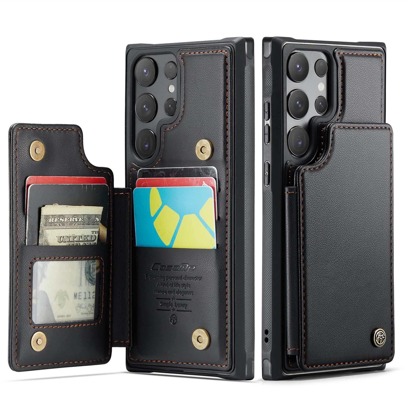 

For Samsung Galaxy S25 Ultra Phone Case CASEME C22 Leather Back Cover with RFID Blocking Card Slots Black