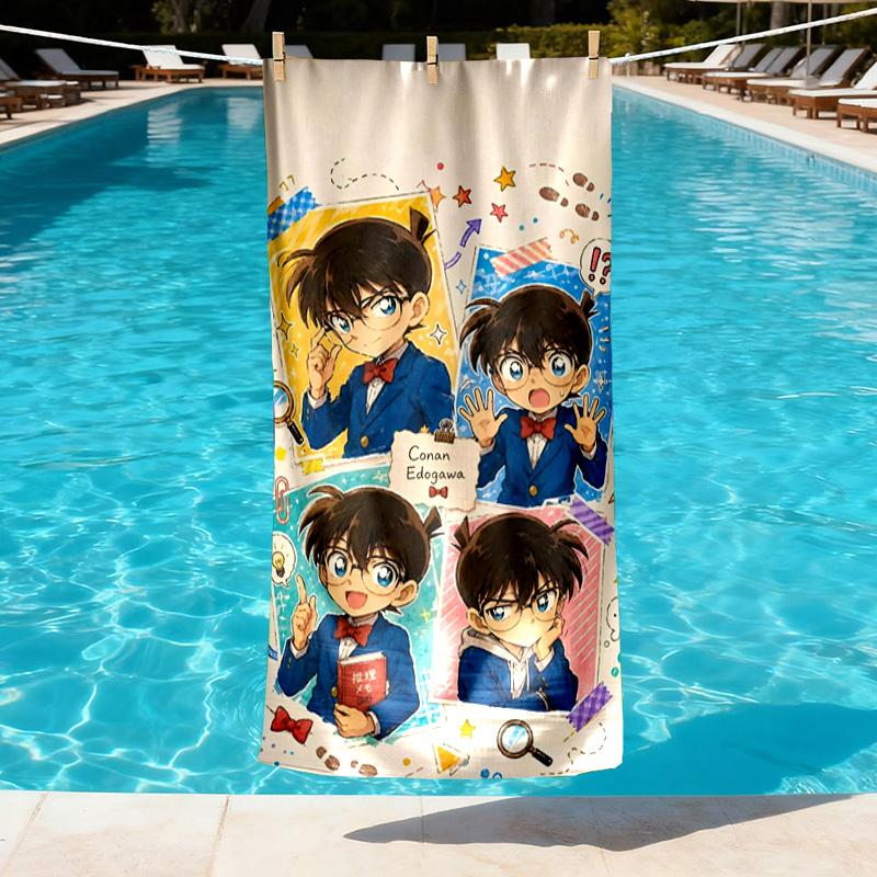 Detective Conan Print Beach Towel Design, Soft, Lightweight. for Home Bathroom, Spa, Pool, Yoga, Surfing, Camping, Gift for Family, Friend