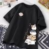 Summer Trendy Simple Cat Printed Short-sleeved T-shirt for Ladies and Boys Same Loose Casual Large-size Top