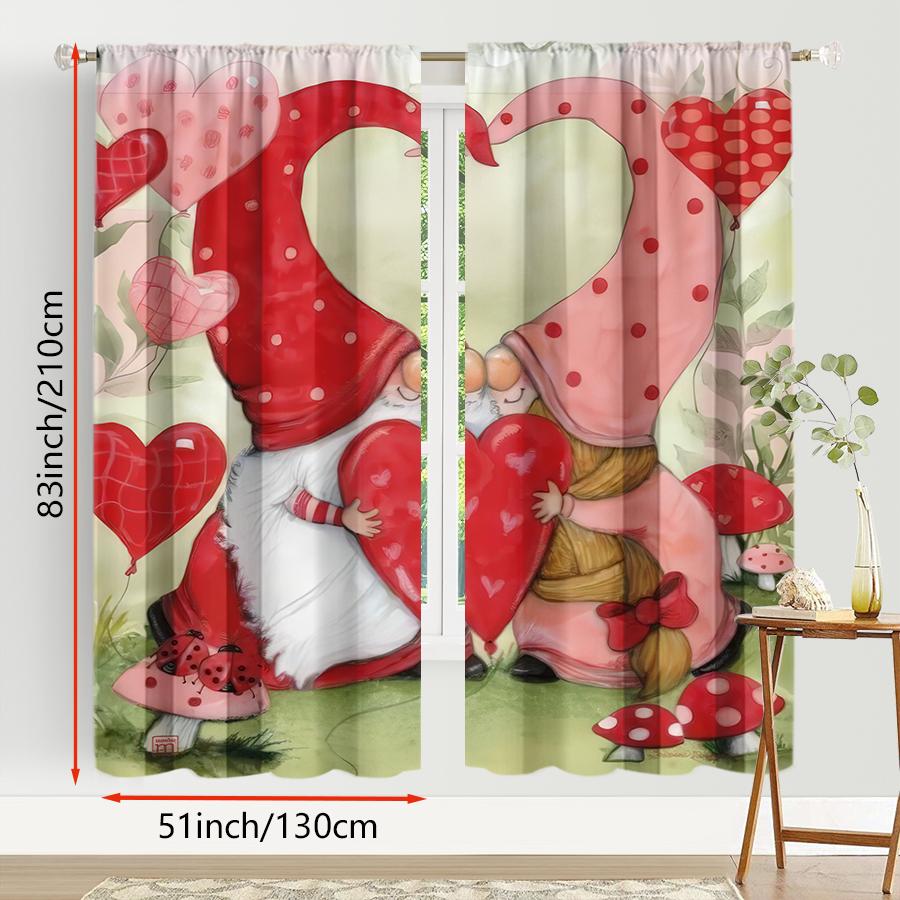 2pcs Love gnome curtains   fairy tale sweet element style   living room and bedroom   decorative drawbar pocket style