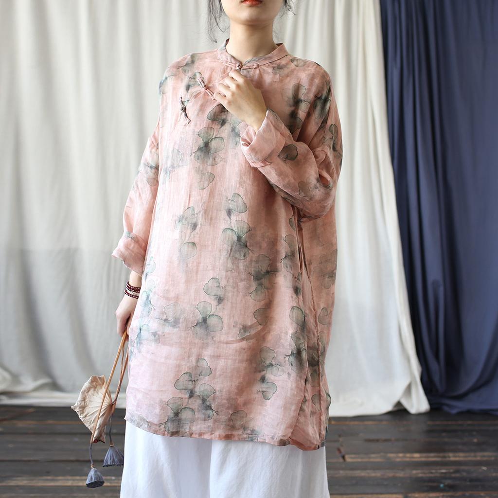 Johnature Vintage Stand Long Sleeve Shirts For Women Print Floral Tops Autumn Loose Chinese Style Female Shirts