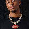 Iced Out Rhinestone Rugby Charm Necklace Link Hip Hop Sports Pendant with Cuban Chain Jewelry Set Gift for Men Women Fans Gifts