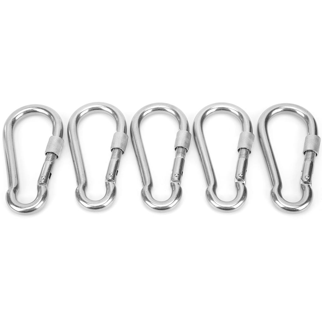 5pcs 120mm Locking Carabiner Clip Heavy Duty Spring Snap Hook with Nut Lock Buckle for Camping