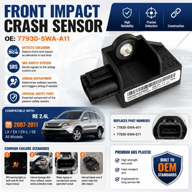 Plug Play Impact Sensor with Integrated Rectangular Electrical Housing and Metal-Lined Mounting Structure for 2007-2011 2.4L Vehicle Front Sensor