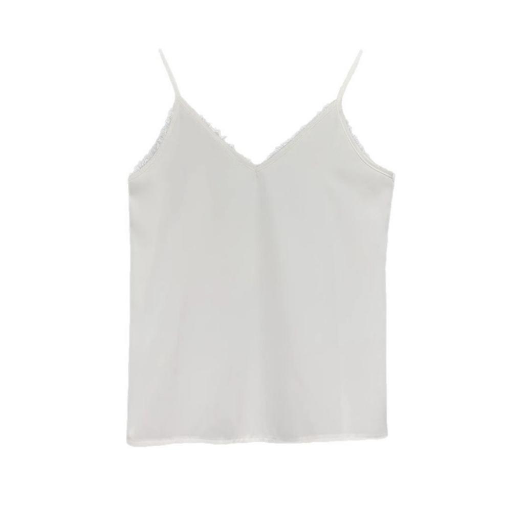 Damen Wimpernspitze Spitze V-Ausschnitt Cami-Weste Locker Ärmellos Camisole Sommer Lässig Oberbekleidung oder Inneres Tanktop