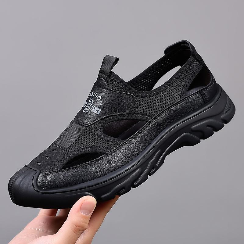 Baotou sandals men's 2025 summer new mesh casual beach shoes mesh breathable soft bottom hole shoes men