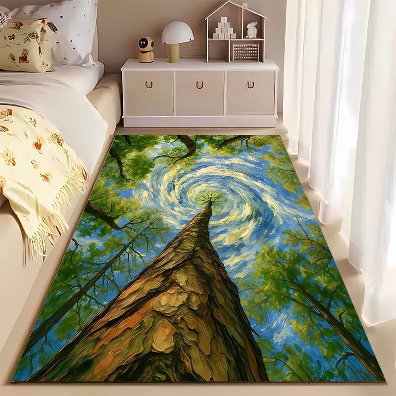 "Nature Tree Spiral Sky Forest Themed Decorative Living Room Carpet" Suitable for Use As an Anti-slip for Living Room Bedroom Sofas