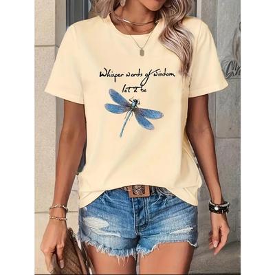 Dragonfly Print Short Sleeve Printed T Shirt Clothing Women's T-Shirt Harajuku Graphic Clothing Women's Top Tee
