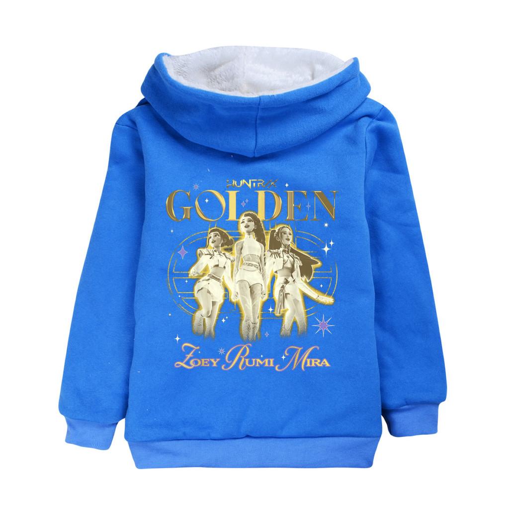 5049 Kinder Mädchen Kpop Zoey Mira Rumi Goldener Aufdruck Lässige Langarm Samt Warme Winterjacke