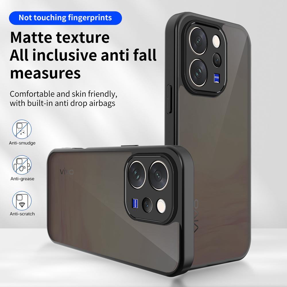 KEYSION Matte Translucent Black Phone Case for VIVO V70 Soft Silicone+PC Clear Anti-slip Shockproof Back Cover for VIVO V70 5G
