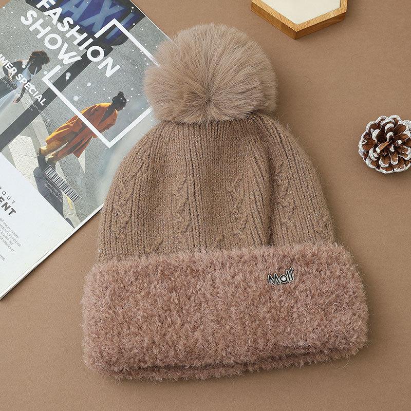 New Velvet Thickened Ear Protector Hat Women's Autumn and Winter Solid Color Cold-proof Knitted Wool Hat Cycling