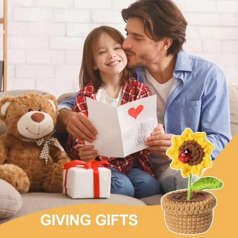 Funny Positive Gifts for Women Emotional Support Plush Plant for Home Artificial Flowers Crochet Sunflower for Decorations