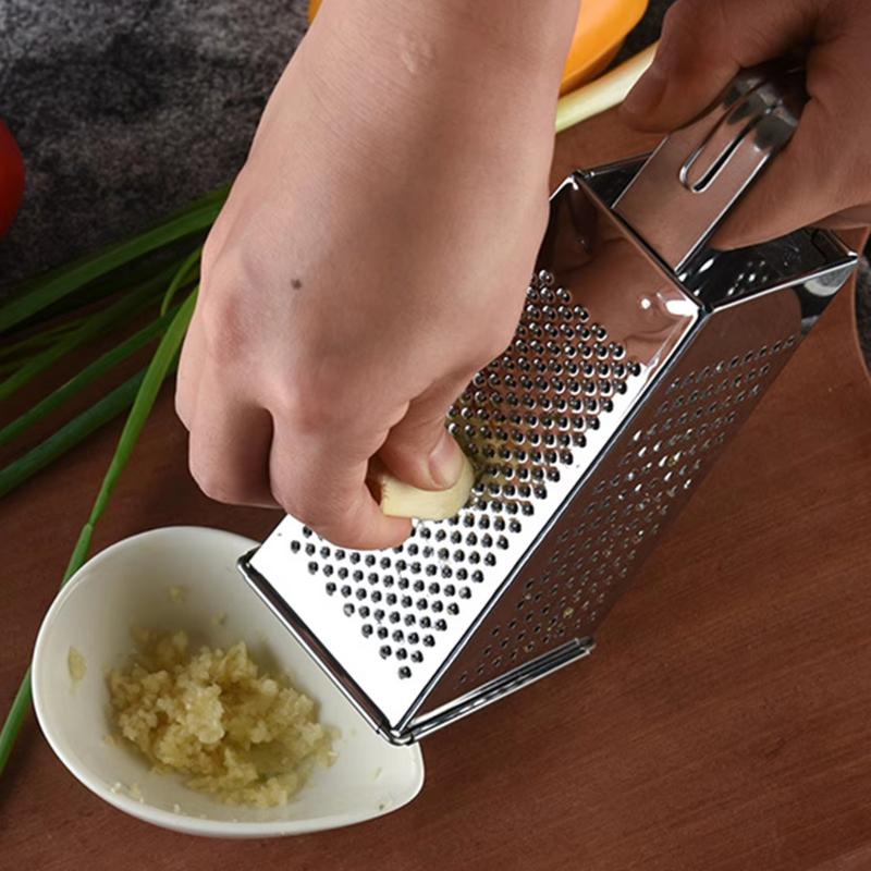 Edelstahl-Reibe Multifunktional Verdickter Edelstahl-Gemüseschneider Vierseitige Kartoffelschneide mit Handschutz