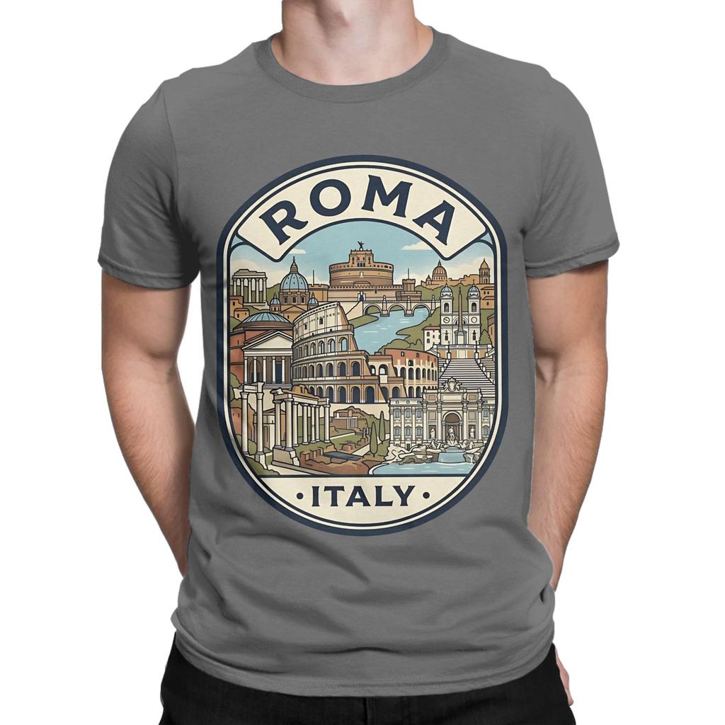 Vintage Rome Italy Travel Badge Illustration Funny Graphic 100 Cotton Tshirt Pantheon Tops Tees For Unisex