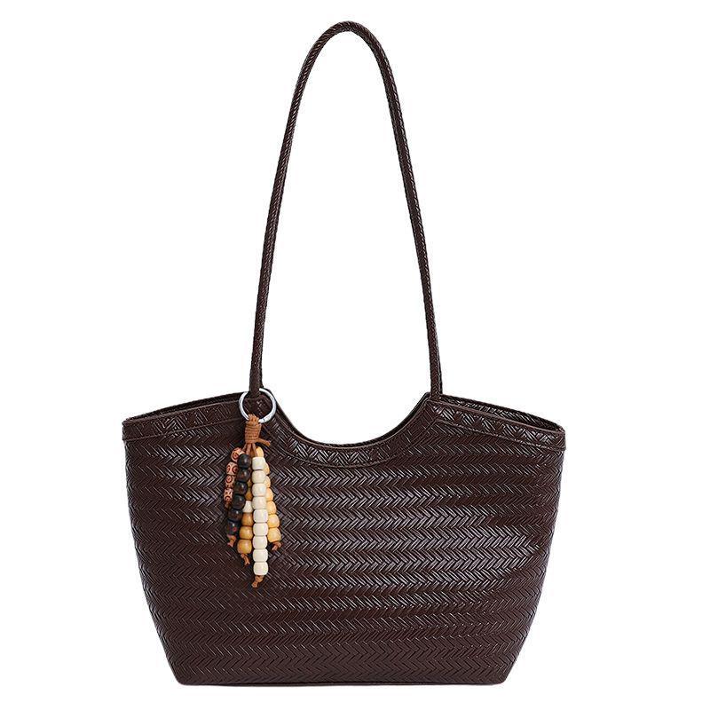 French Retro Woven Underarm Tote - Large Capacity Single Shoulder Handbag Casual Basket for Vacation