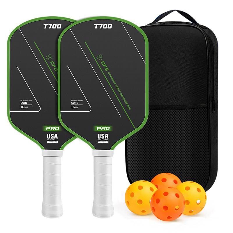 Carbon Fiber Pickleball Paddle T700 Textured 16mm Long Handle Set