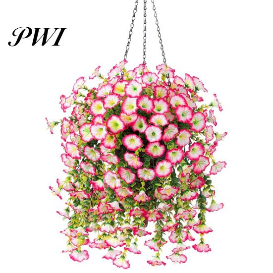 Easy-care Artificial Flowers 2 Pcs Hanging Petunia UV Resistant Faux Year-round Decorations Reusable Simulated Petunias for Outdoors Festive