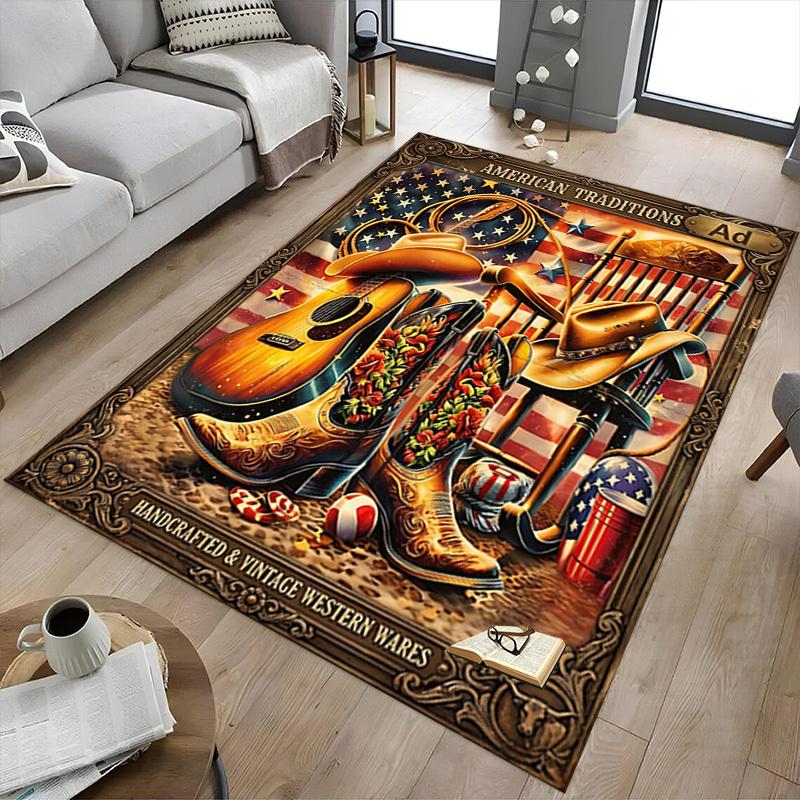 1PC American Traditions Handcrafted Western Wares Non-Slip Floor Carpet Compatible for Office&Living Room&Bedroom&Dining room - Soft & Pattern-G0386