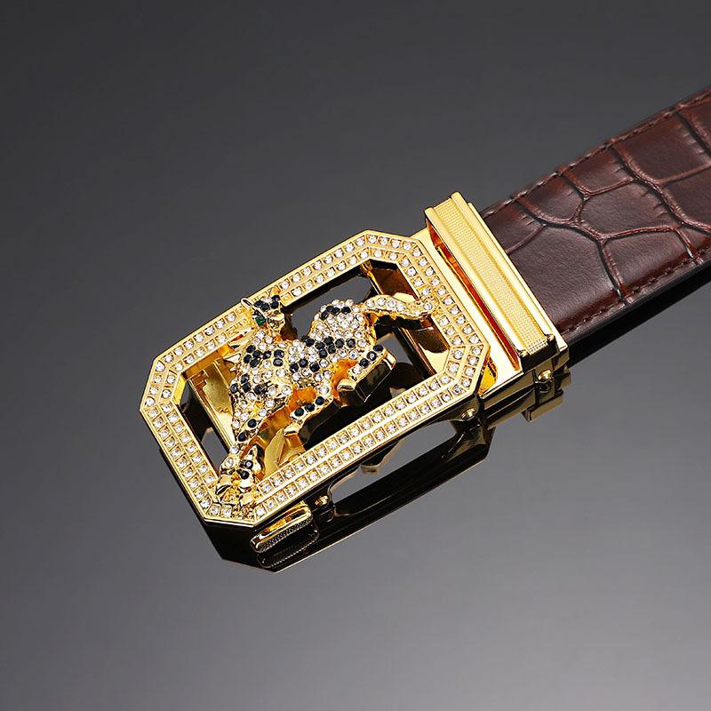 Cinto masculino de couro fivela automática primeira camada couro de vaca doze zodíaco botão cabeça crocodilo padrão cinto masculino