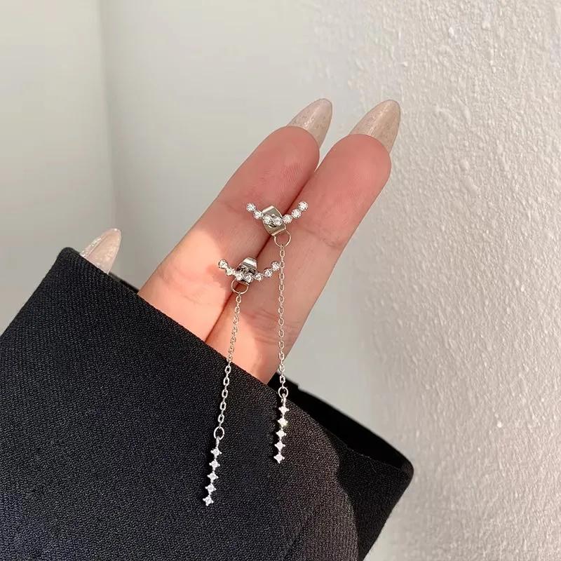 Luxury Women's Dangle Earrings Long Drop Design Silver Color Zircon Korea Earring Exquisite Trendy Wedding Bride Jewelry Gifts