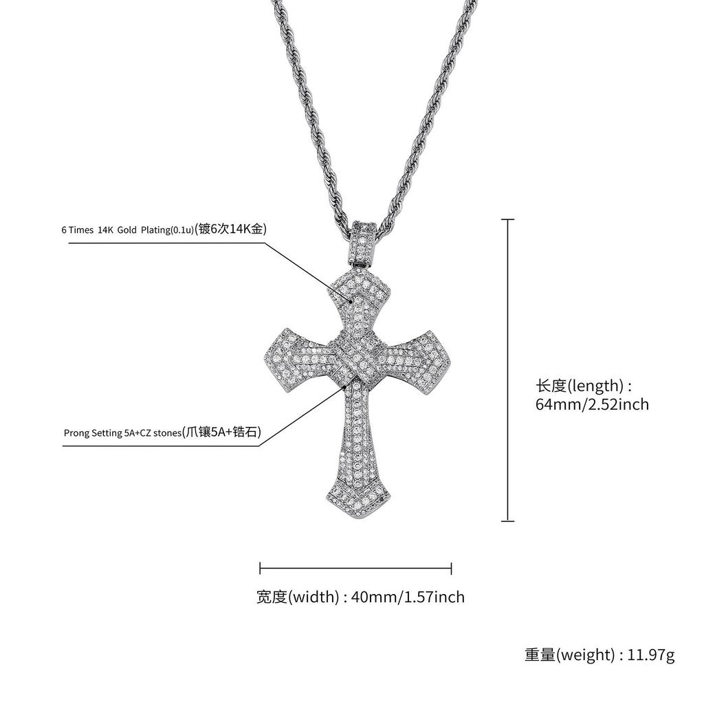 Hip Hop T Square Zircon Cross Pendant Hipster Men's and Women's Fashion Personality Necklace Accessories