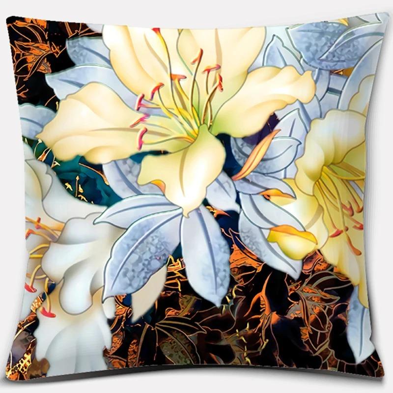 Beautiful Flower Pattern Pillowcase Square Car Sofa Cushion Pillowcase