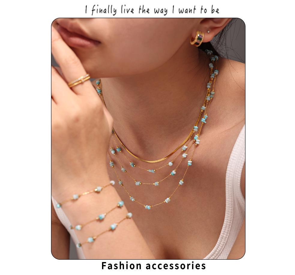 Qiong Yao Tianhe Stone Layered Clavicle Necklace: Light Luxury Double-Layer Stainless Steel Blade Chain for Women
