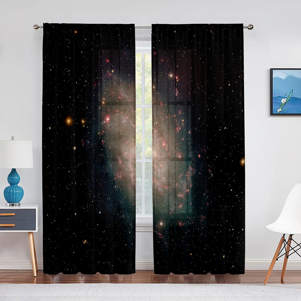 Sternenhimmel-Weltraum-Vorhang mit transparentem Voile, Galaxie-Universum, transparenter Chiffon-Tüll-Fenstervorhang für Wohnzimmer- und Schlafzimmer-Dekoration