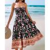 Womens Summer Boho Skirts Casual Maxi Flowy Elastic High Waist A-Line Tiered Swing Floral Long Skirts with Pockets