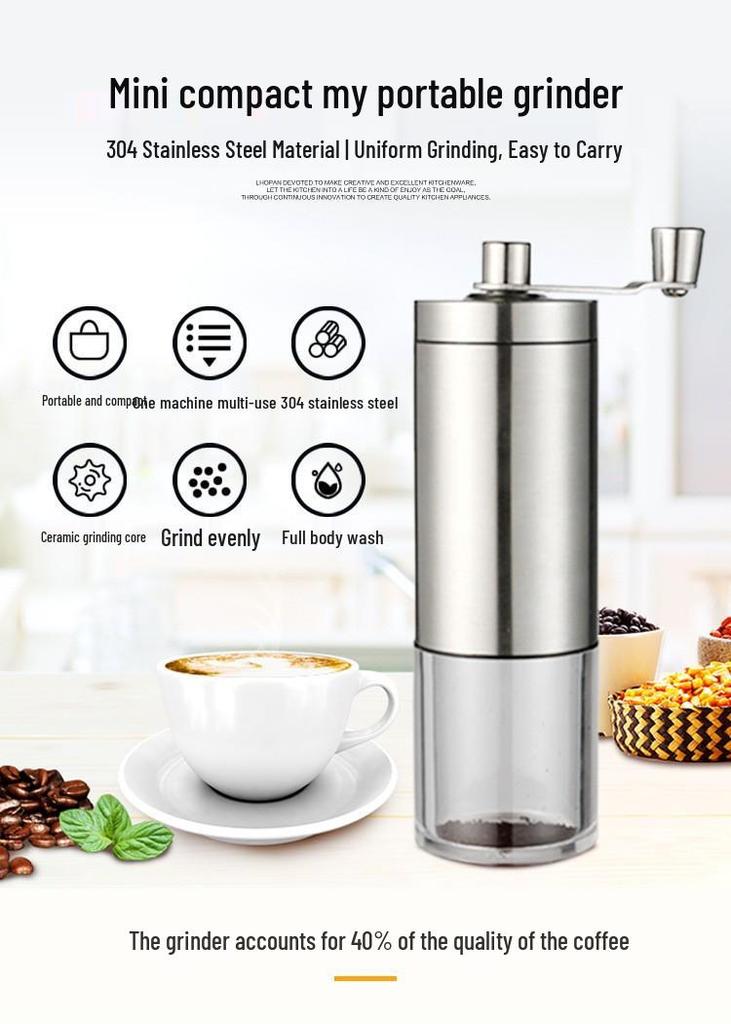 Wood Grain Stainless Steel Hand Coffee Grinder with Handle