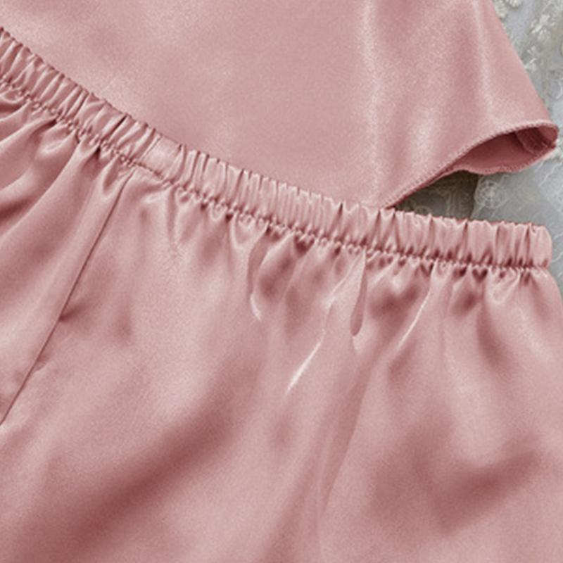 Düz Renk Buz İpek Pijama Kadın İnce Ev Askılı Şort Takımı Seksi Hafif İki Parçalı Ev Kıyafeti