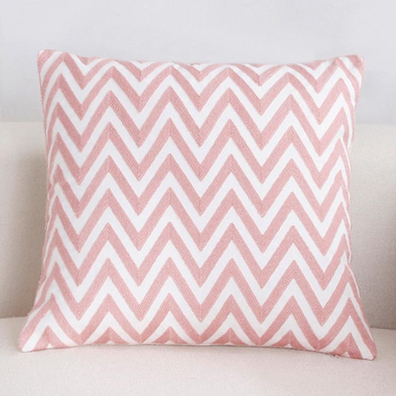 Pink Embroidery Throw Pillow Cover for Sofa Decoration