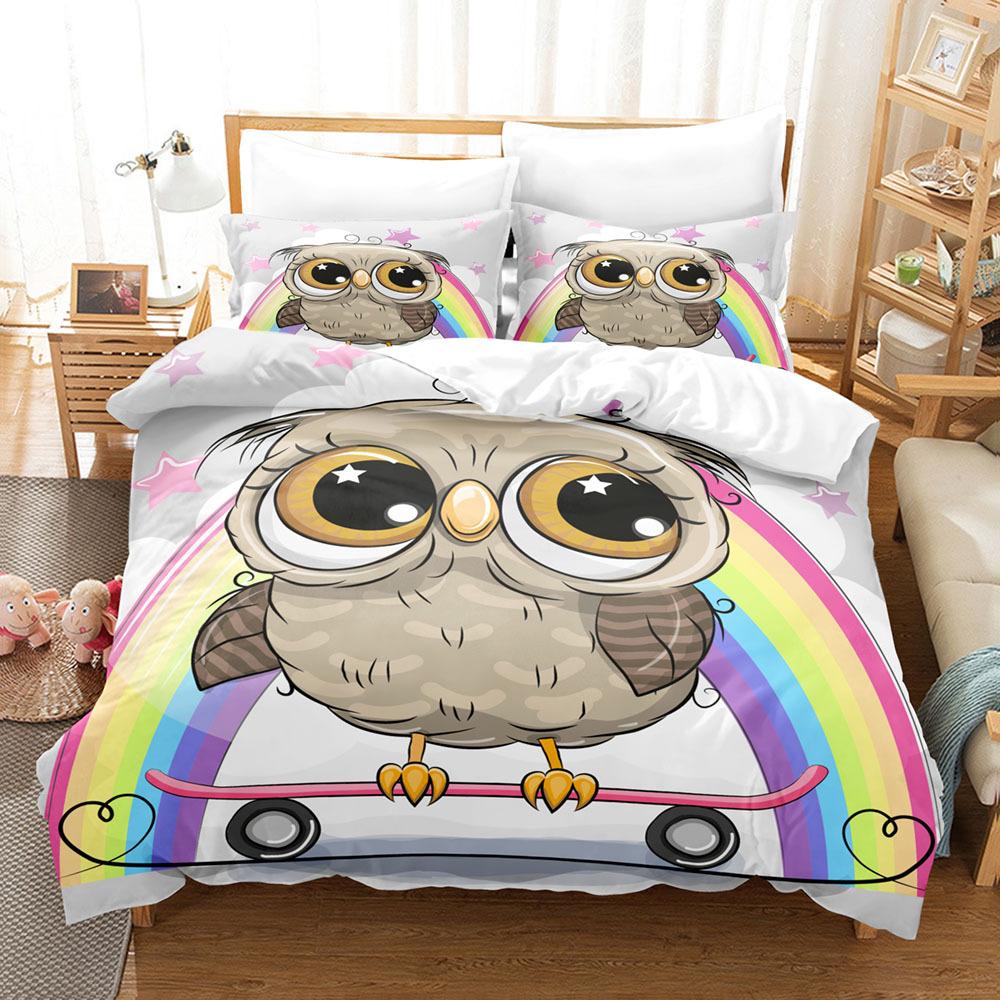 Comforter Owl Bedding Set Lovely Green Cartoon Owl For Kids Boys Girls Bird Animal Print Decor