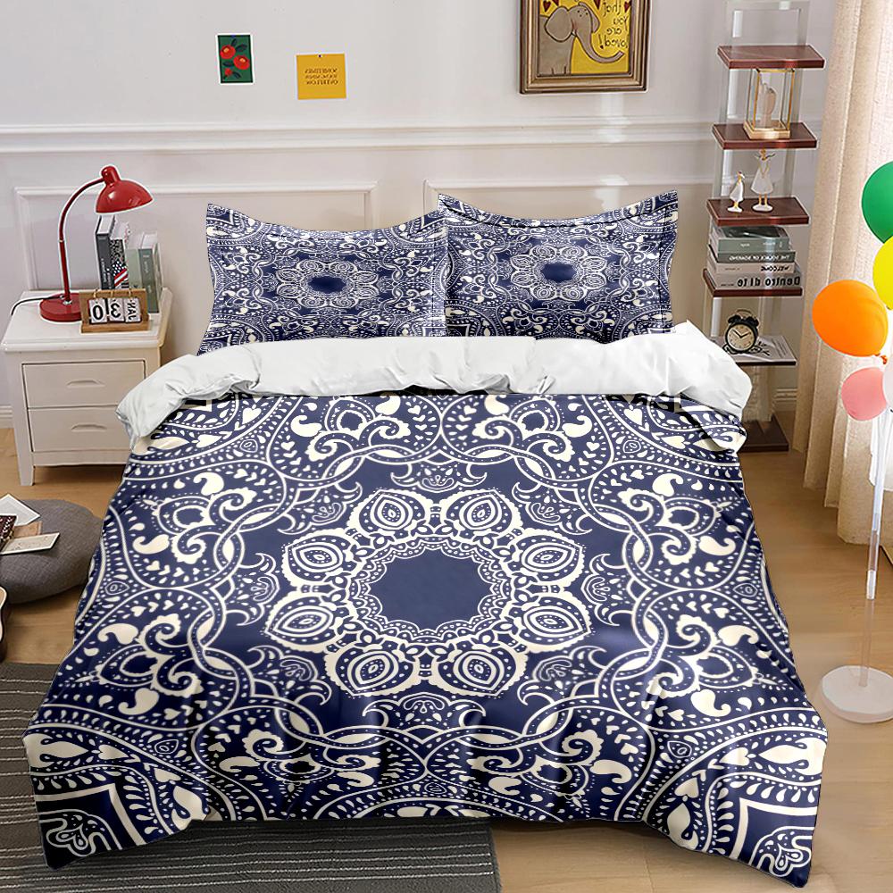 Intricate Mandala Style Decorative Pattern Bedding Set For Kids Luxury Gift 3Pcs Digital Print Comforter Set Soft Comfortable