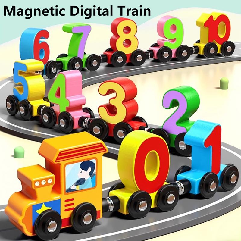Wooden Magnetic Number Train Set Non Toxic Materials For Toddlers Early Math Learning