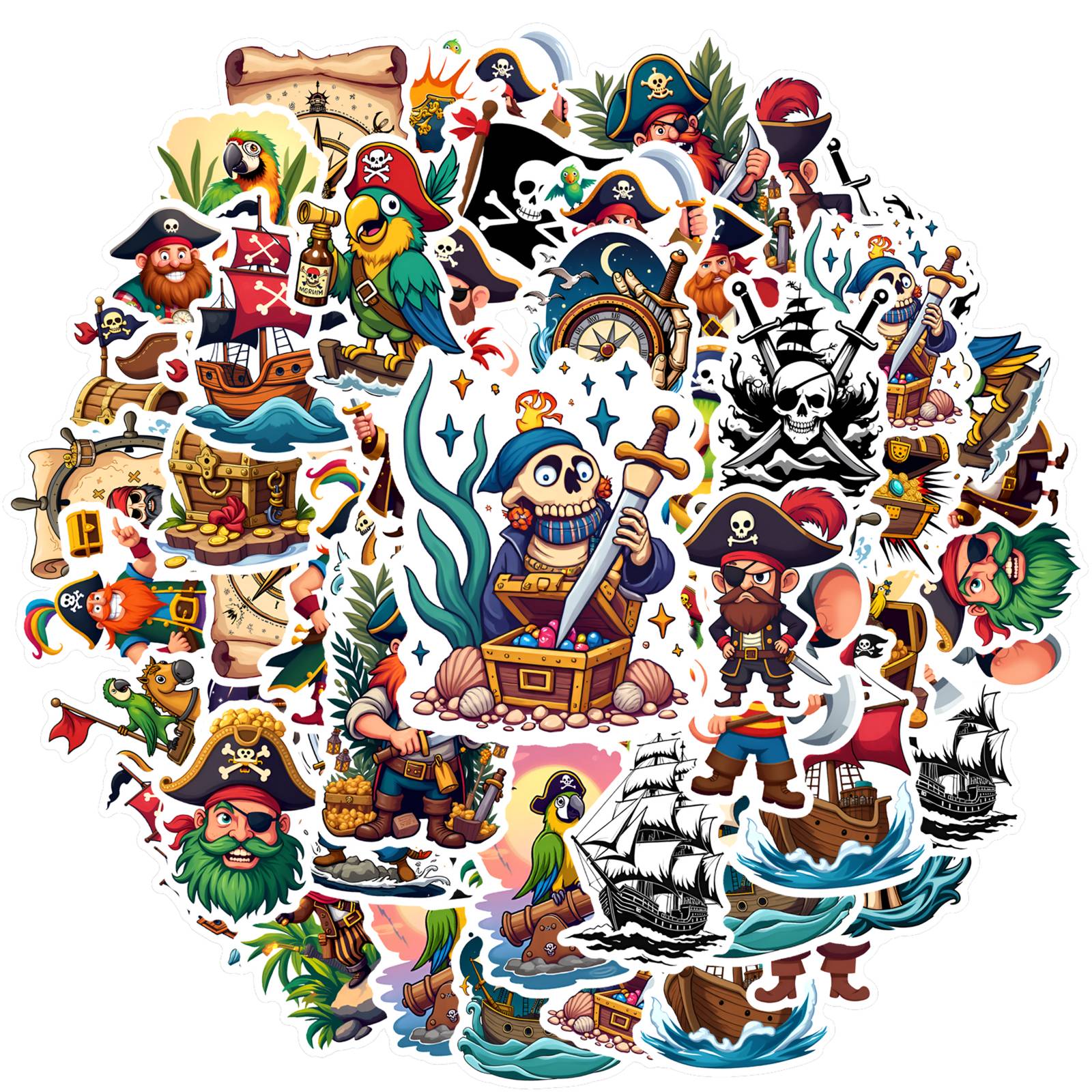 35pcs-50pcs Adventure Pirate Stickers Cartoon Ocean Pirate Stickers Adventure Stickers For Notebook Luggage Mobile Phone Cup