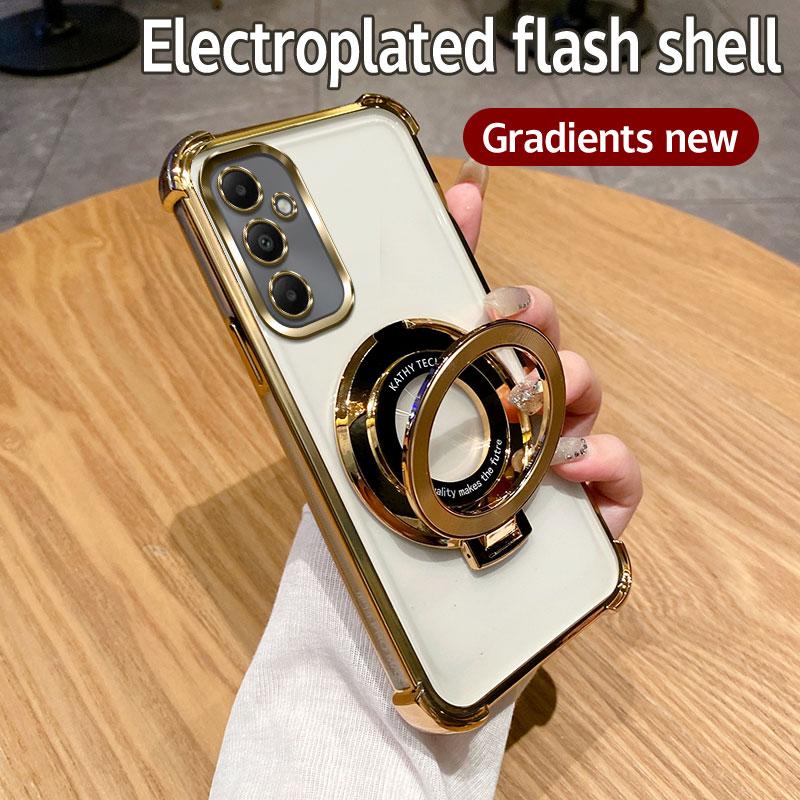 For Samsung Galaxy A05s Case Galaxy M14 F14 Cover Luxury Plating Shockproof Magnetic Bracket Magsafe Clear With Holder Stand