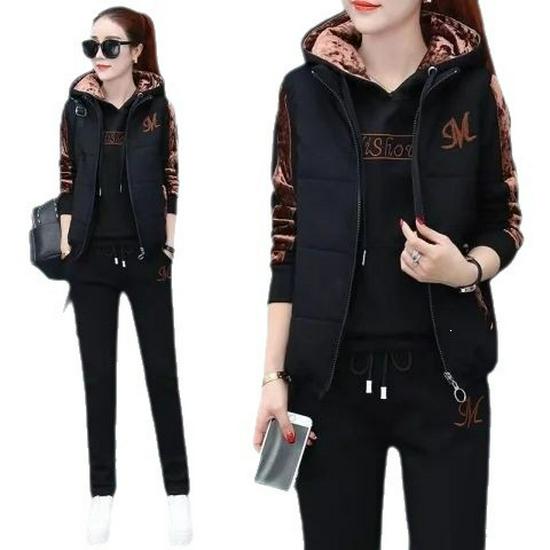 Women's Plus Velvet Thickened Autumn/Winter 2026 Casual Three-Piece Hoodie Suit